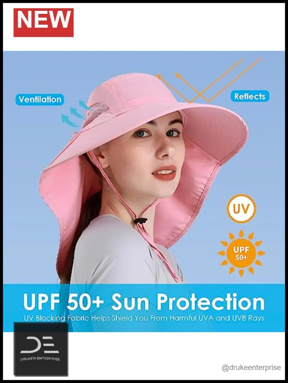 Foldable Waterproof Wide Brim Sun Hat with Neck Flap UPF 50+